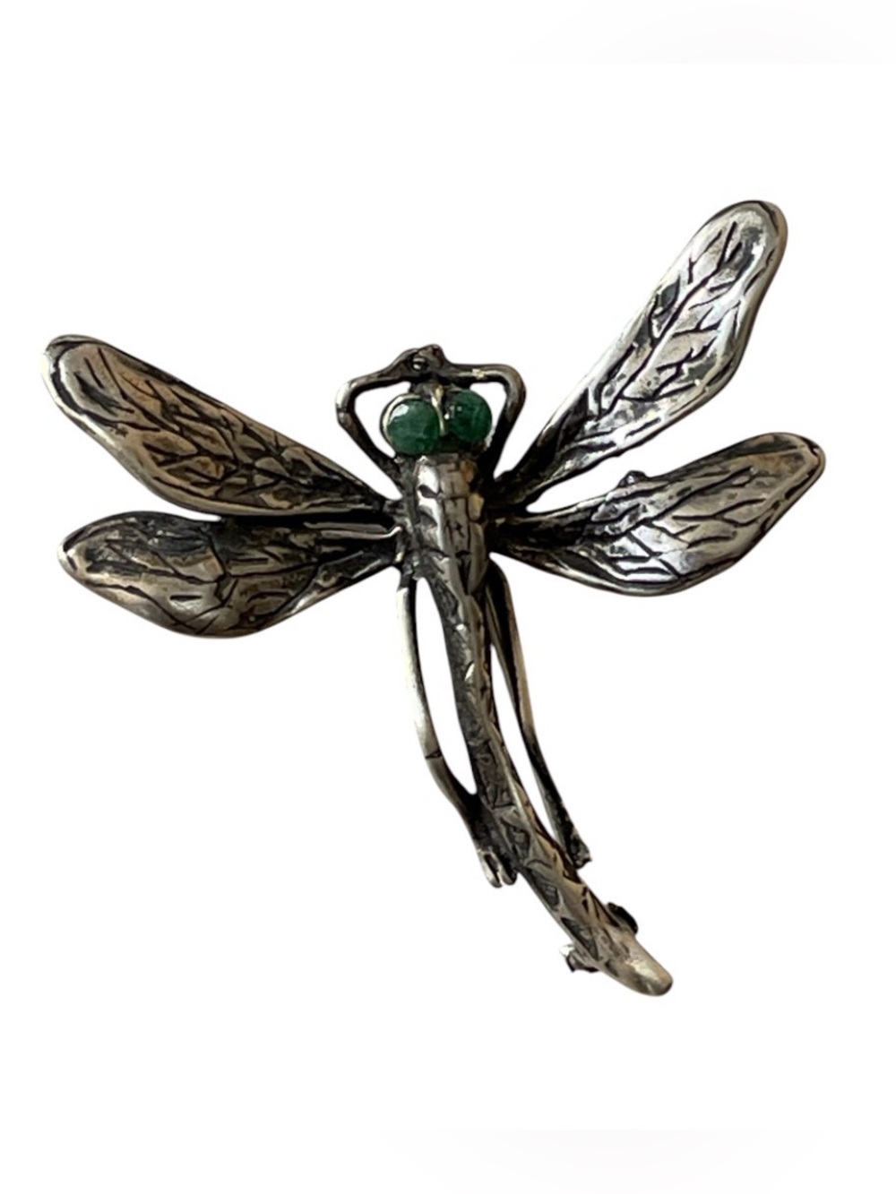 Artisan Art Nouveau Emerald Eyes Dragonfly Vintage Pin #7218 - Picture 2 of 11